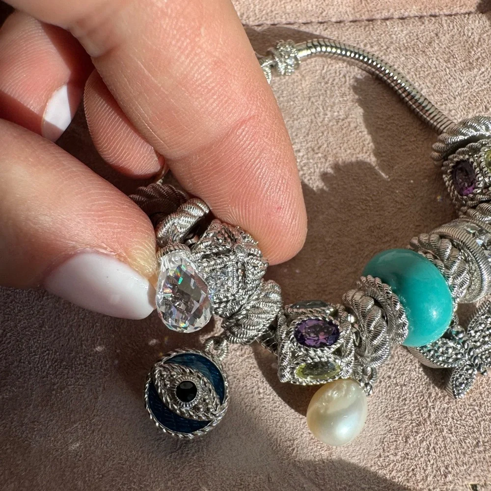 Judith Ripka Sterling Silver Charm bracelet with 13 charms and spacers - Picture 8 of 15